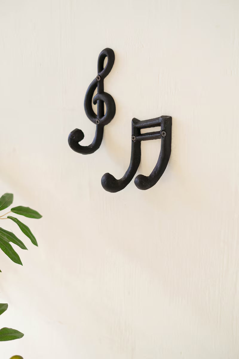 Set of 2 Cast Iron Musical Notes Hooks
