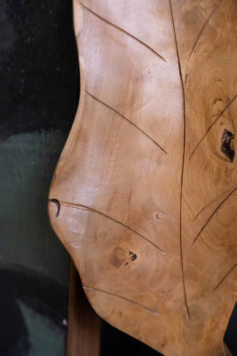 Hand-Carved Teakwood Tabletop Leaves Sculpture