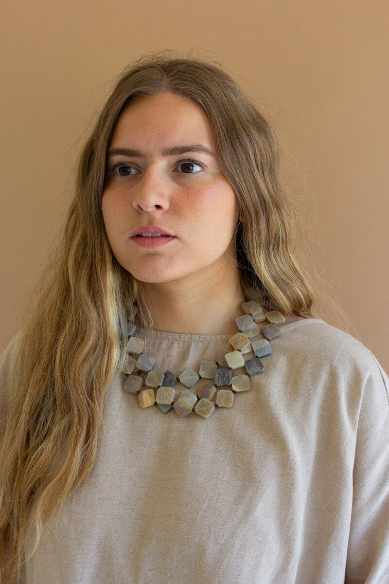 Light Multi-Layered Horn Bead Necklace