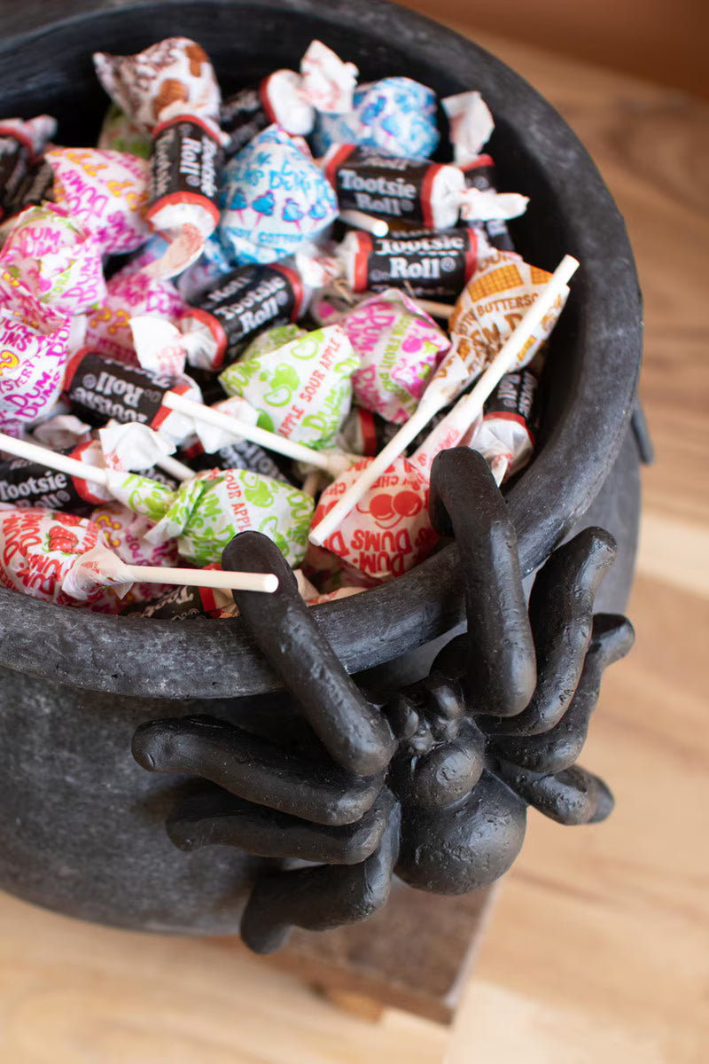Black Terracotta Halloween Candy Cauldron with Spider