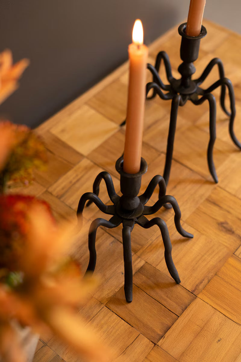 Set of 2 Cast Iron Spider Taper Candleholders