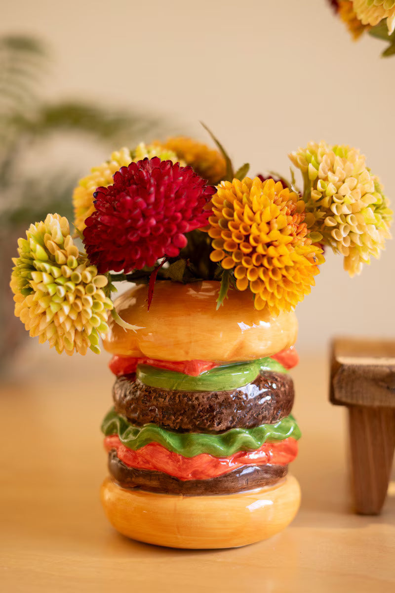 Set of 2 Ceramic Hamburger and Hotdog Vases