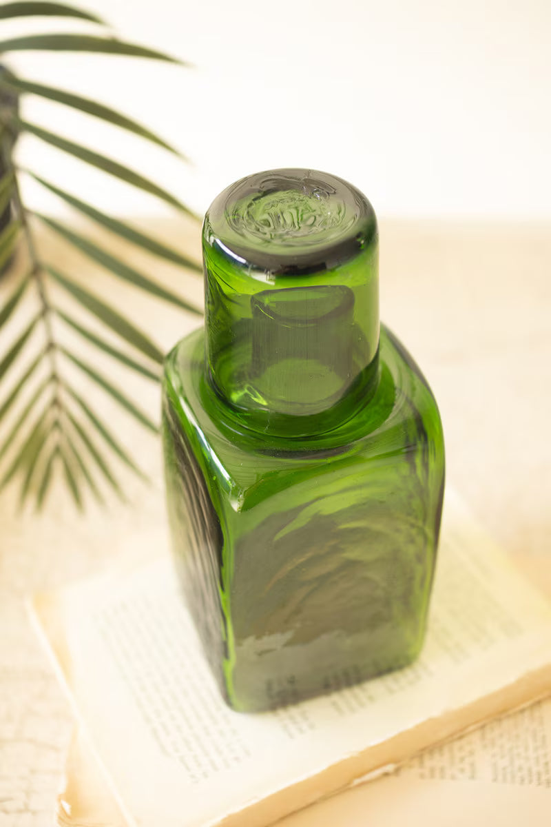 Green Recycled Glass Bedside Water Carafe and Drinking Glass