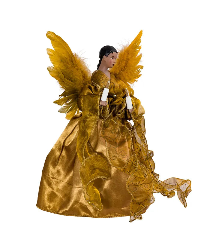 13" UL 10-Light African American Gold Angel Treetop