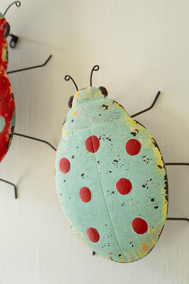 Set of 2 Painted Metal Lady Bug Wall Art