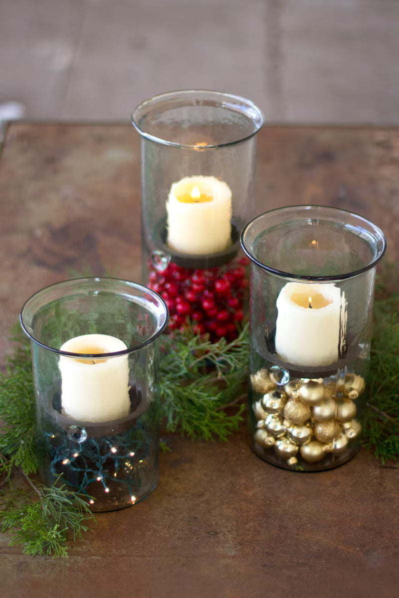Large Mini Glass Candle Cylinders with Rustic Insert