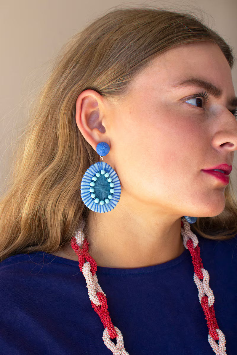 Blueberry Raffia and Bead Earrings