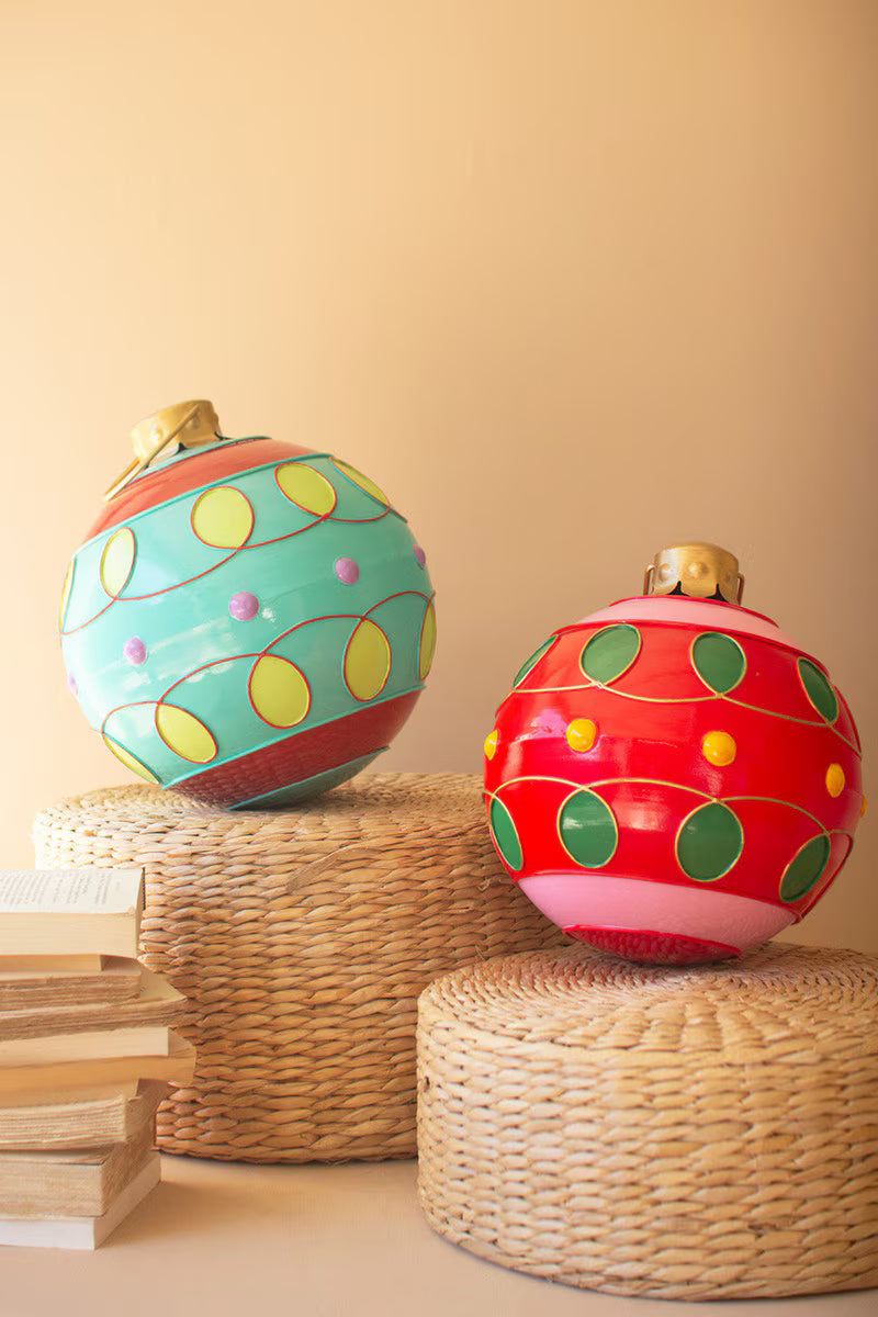 Set of 2 Large Colorful Christmas Ball Ornaments