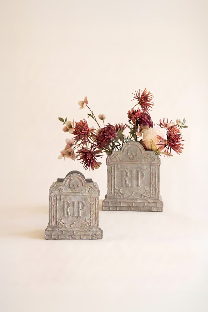 Set of 2 Halloween Cement Rip Vases