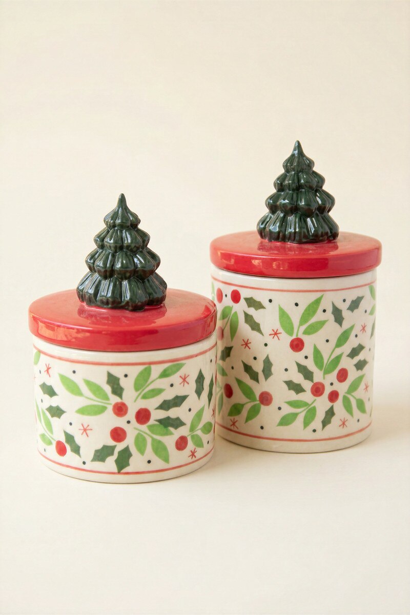 Set of 2 Ceramic Christmas Canisters