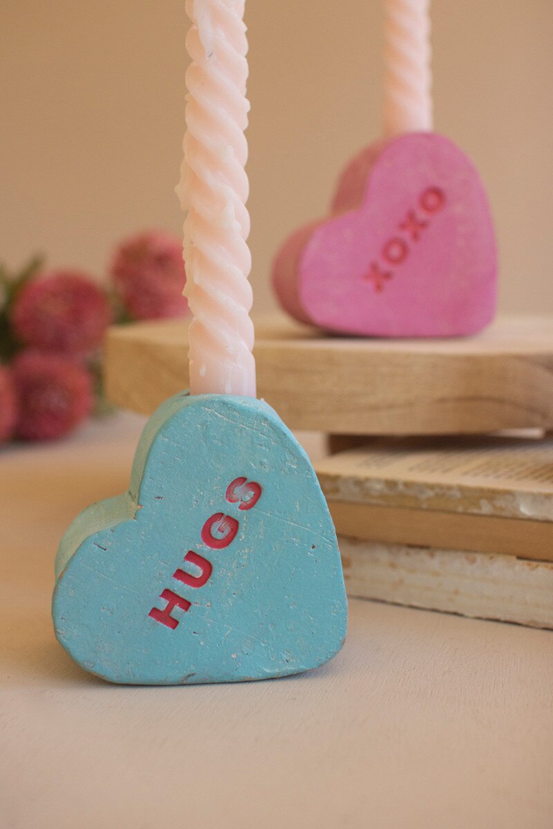 Set of 3 Clay Conversation Heart Candle Holders