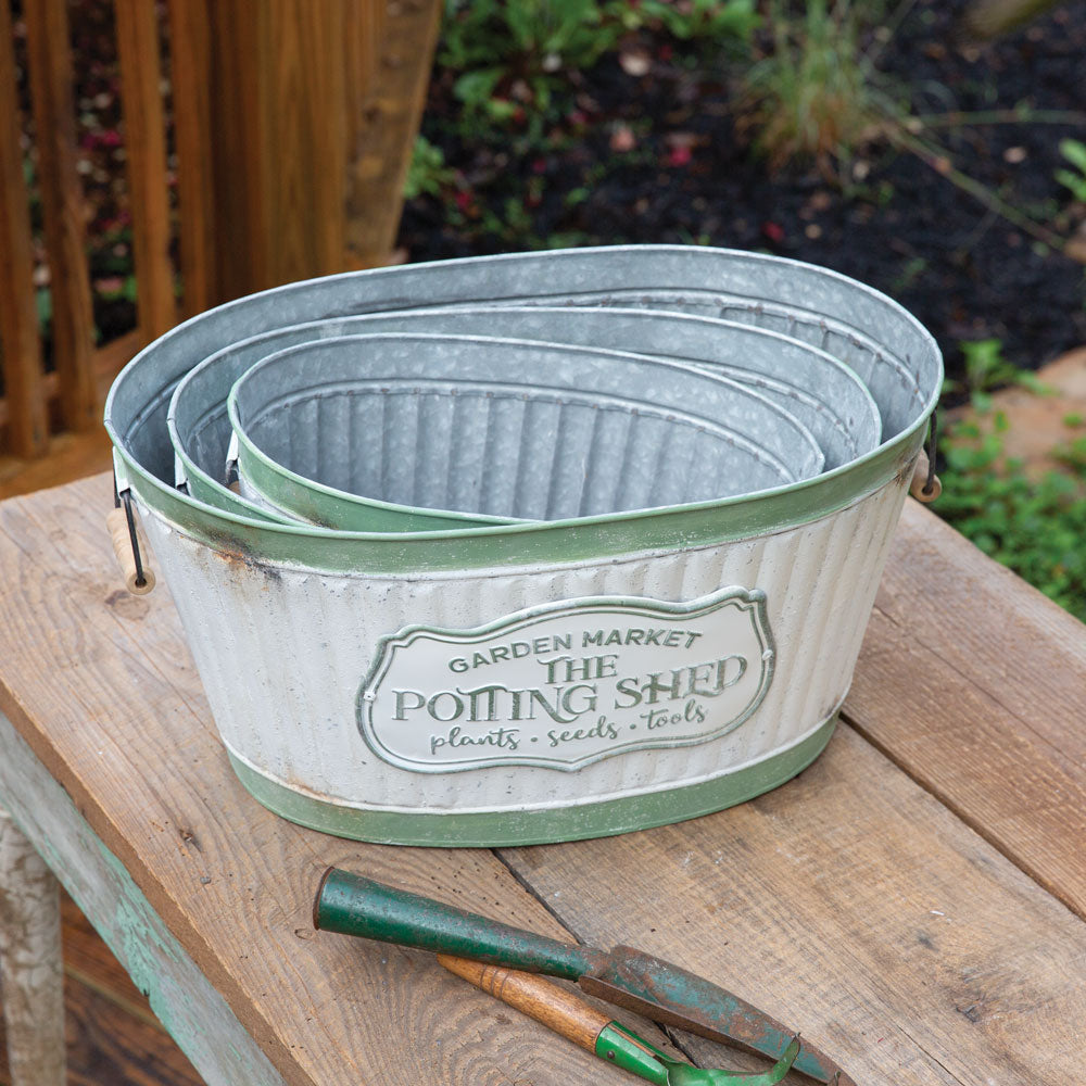 Set Of Three Rustic Potting Shed Buckets