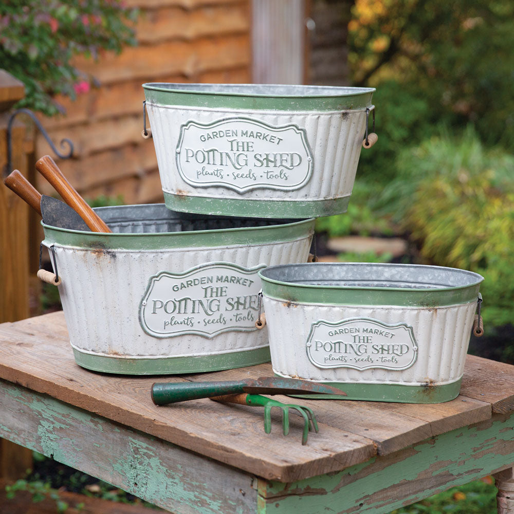 Set Of Three Rustic Potting Shed Buckets