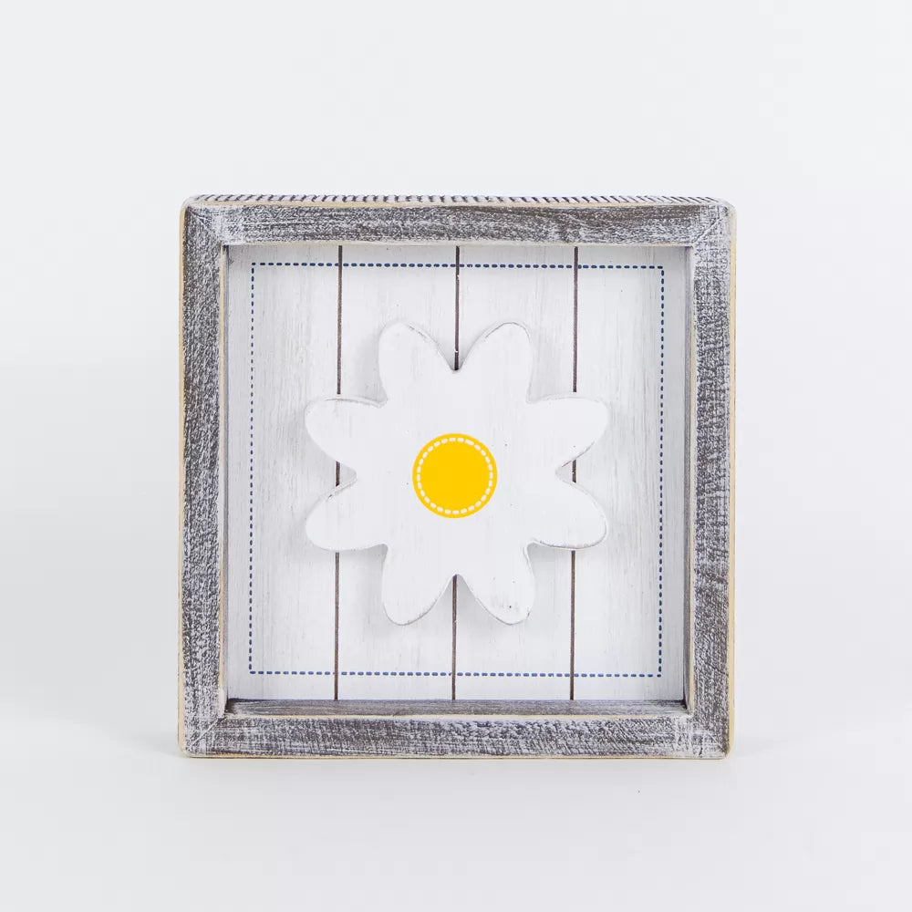 7x7x1.5 Wood Shiplap Sign (DAISY) White, Blue, Yellow