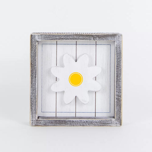 7x7x1.5 Wood Shiplap Sign (DAISY) White, Blue, Yellow