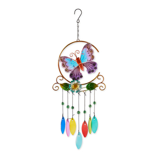 Glass Leaves Wind Chime - Butterfly Iron Ornament