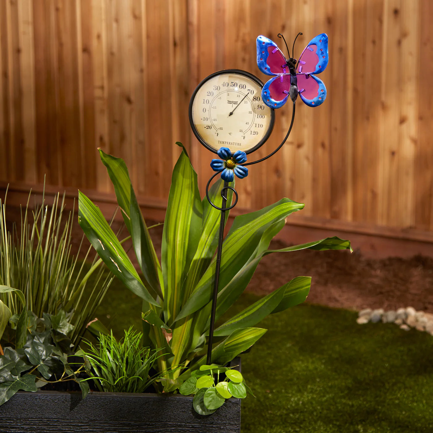 Thermometer Garden Stake Garden Butterfly