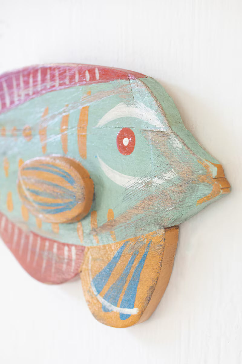 Set of 2 Colorful Wood Fish Wall Plaques