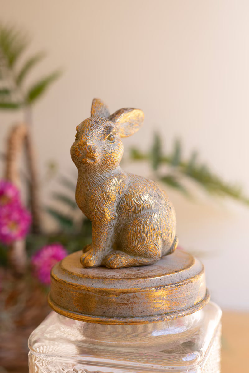 Set of 2 Resin and Glass Rabbit Canisters