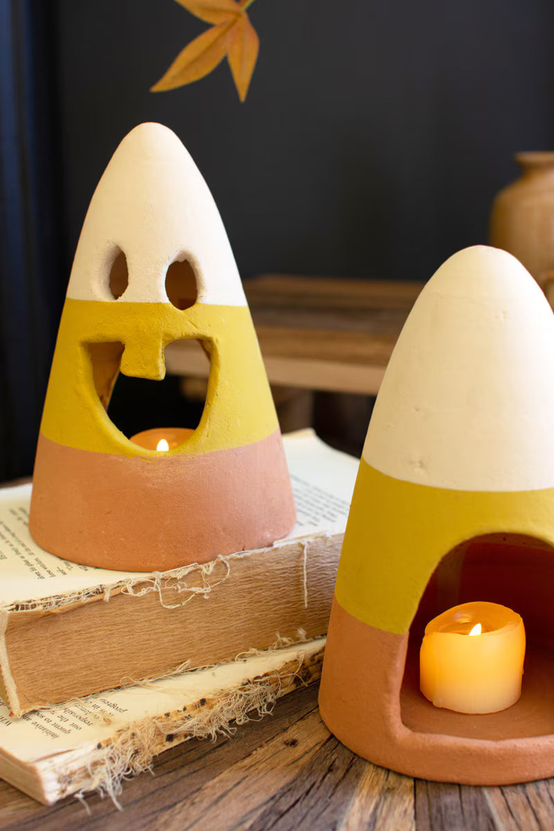 Set of 2 Clay Candy Corn Lanterns
