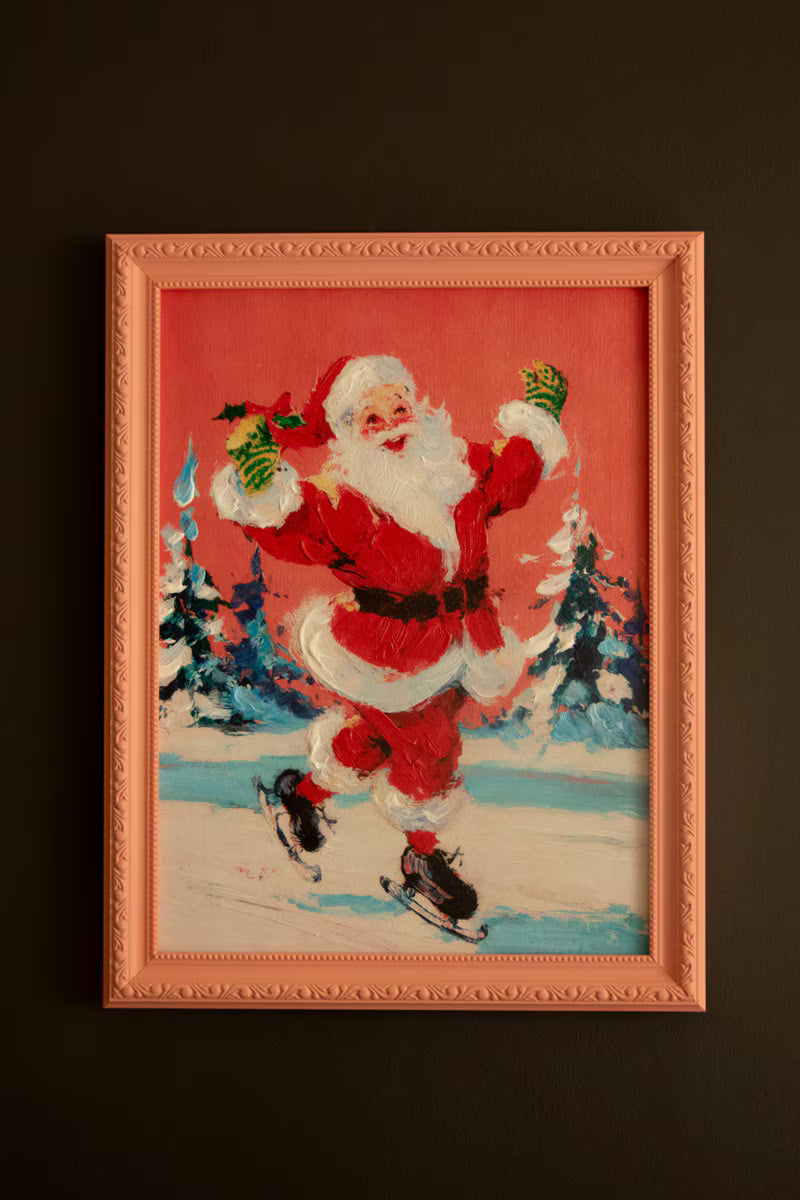 Framed Ice Skating Santa Painting