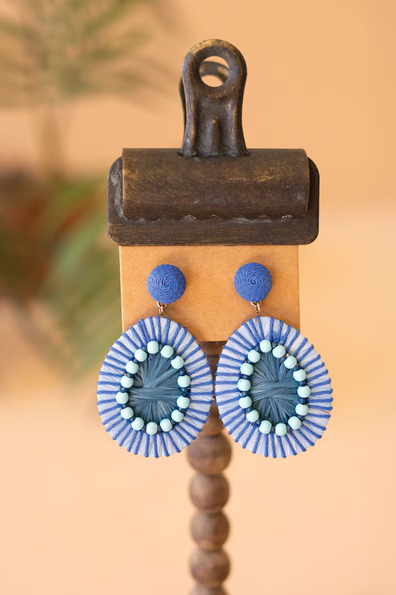 Blueberry Raffia and Bead Earrings