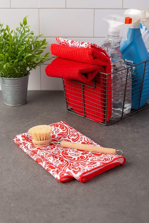 Red Damask Dishtowel Set/4