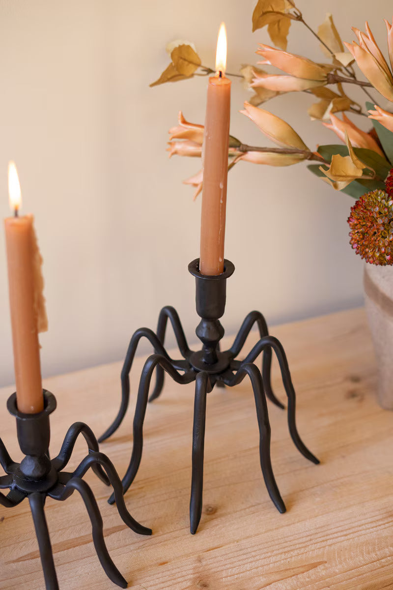 Set of 2 Cast Iron Spider Taper Candleholders