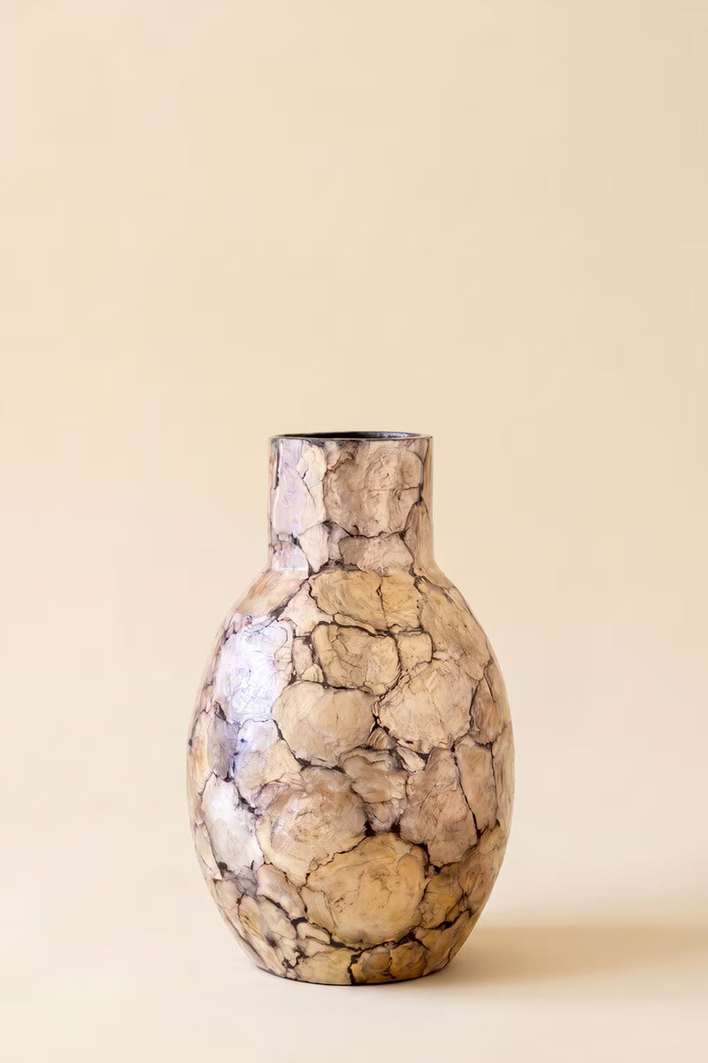 Narrow Spun Bamboo Vases with Capiz Shell Detail