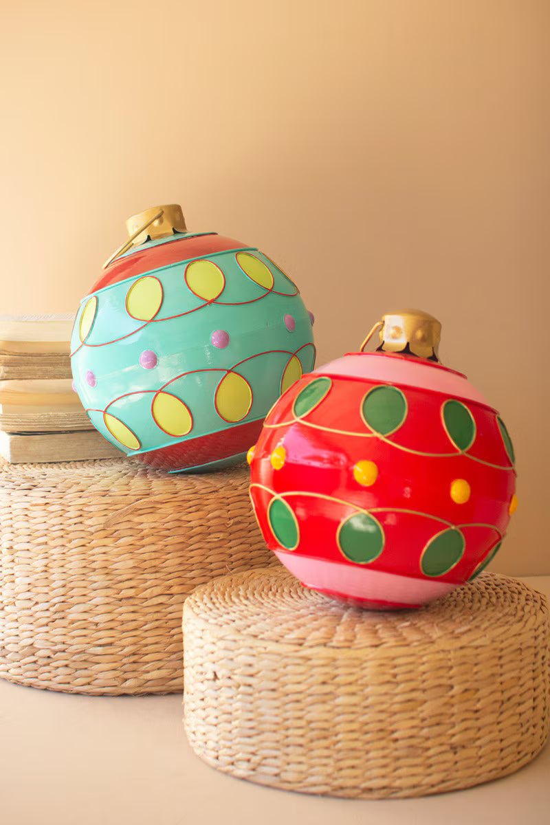 Set of 2 Large Colorful Christmas Ball Ornaments