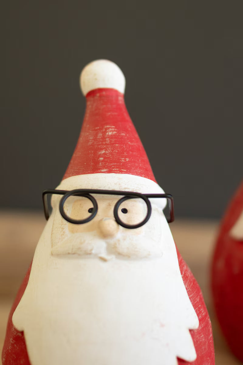 Set of 2 Cement Santas with Glasses