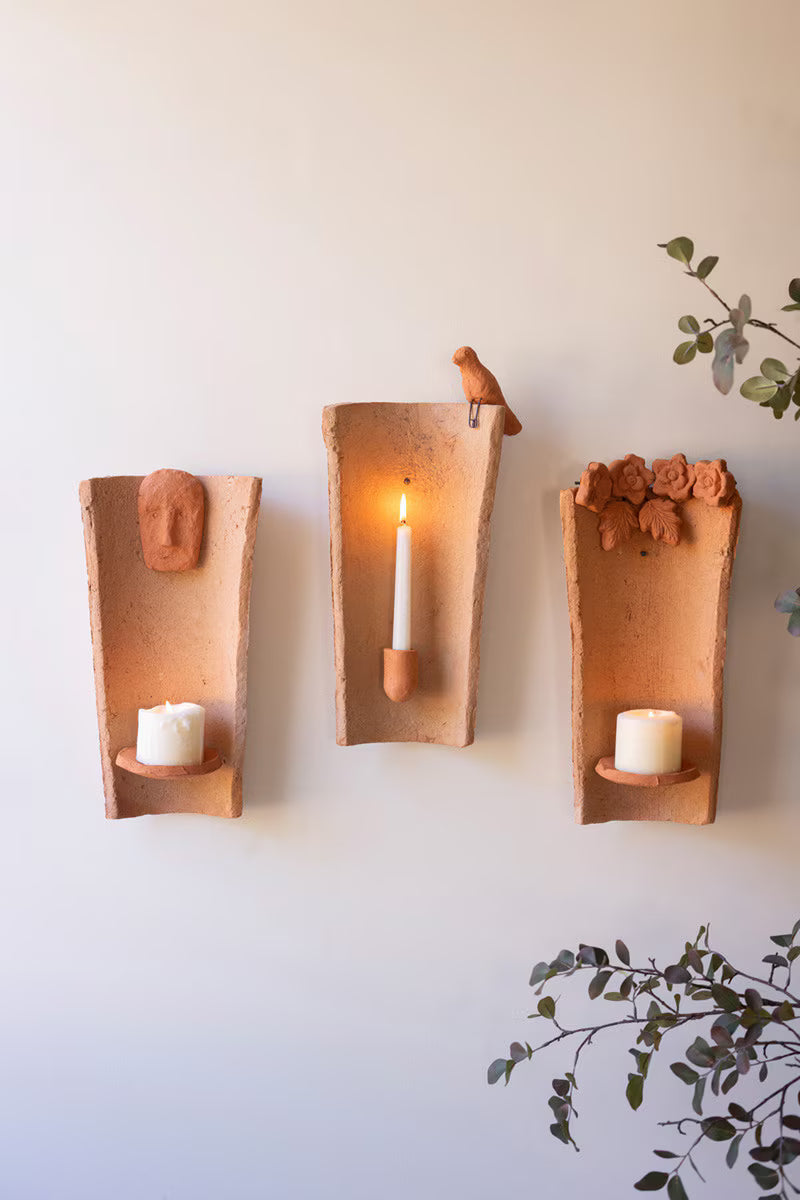 Clay Roofing Tile Candle Holder with Face
