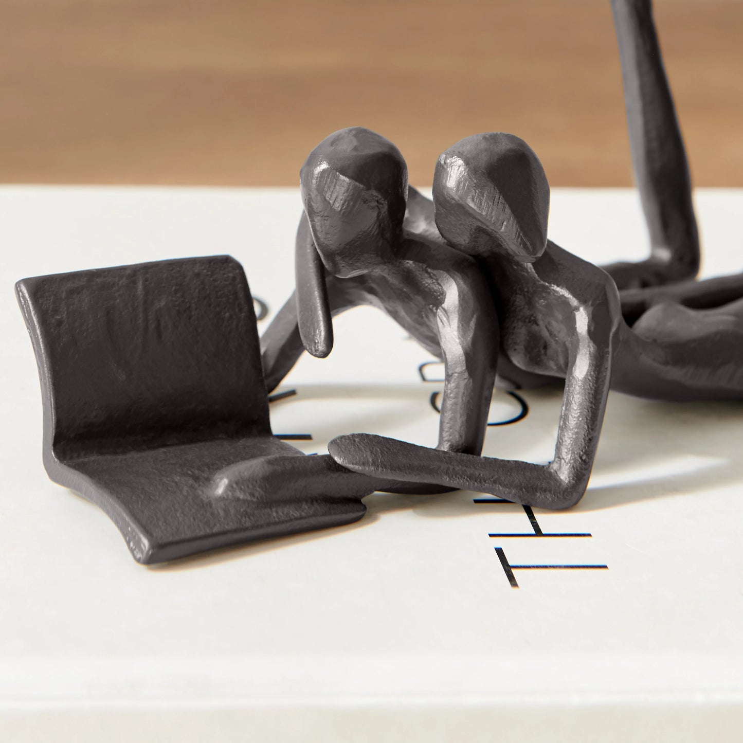 Brown Cast Iron Abstract Couple Reading Book Together Sculpture - Tabletop Figurine For Desks or Shelves