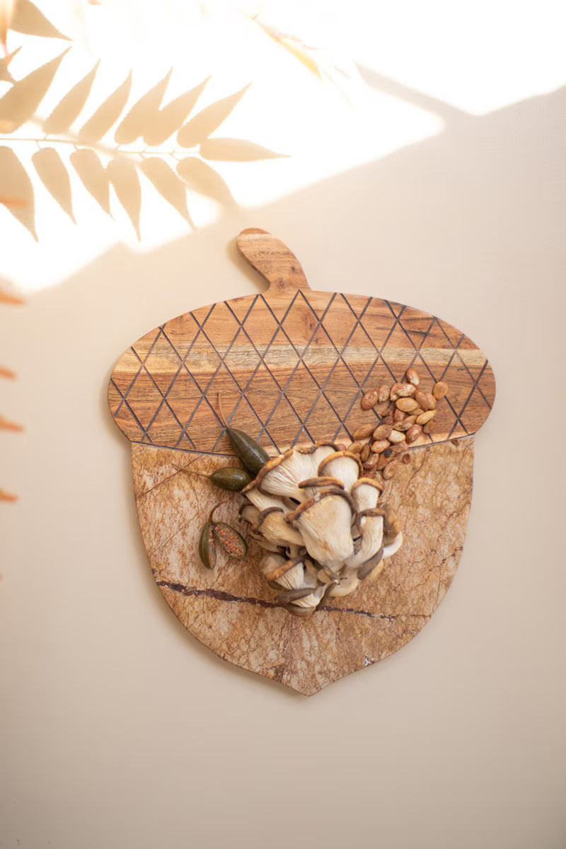 Acacia Wood and Marble Acorn Serving Board
