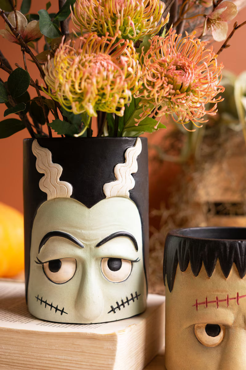 Set of 2 Frankenstein and Bride Resin Planters