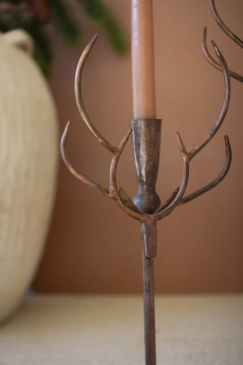 Set of 2 Forged Rustic Iron Deer Candle Holders