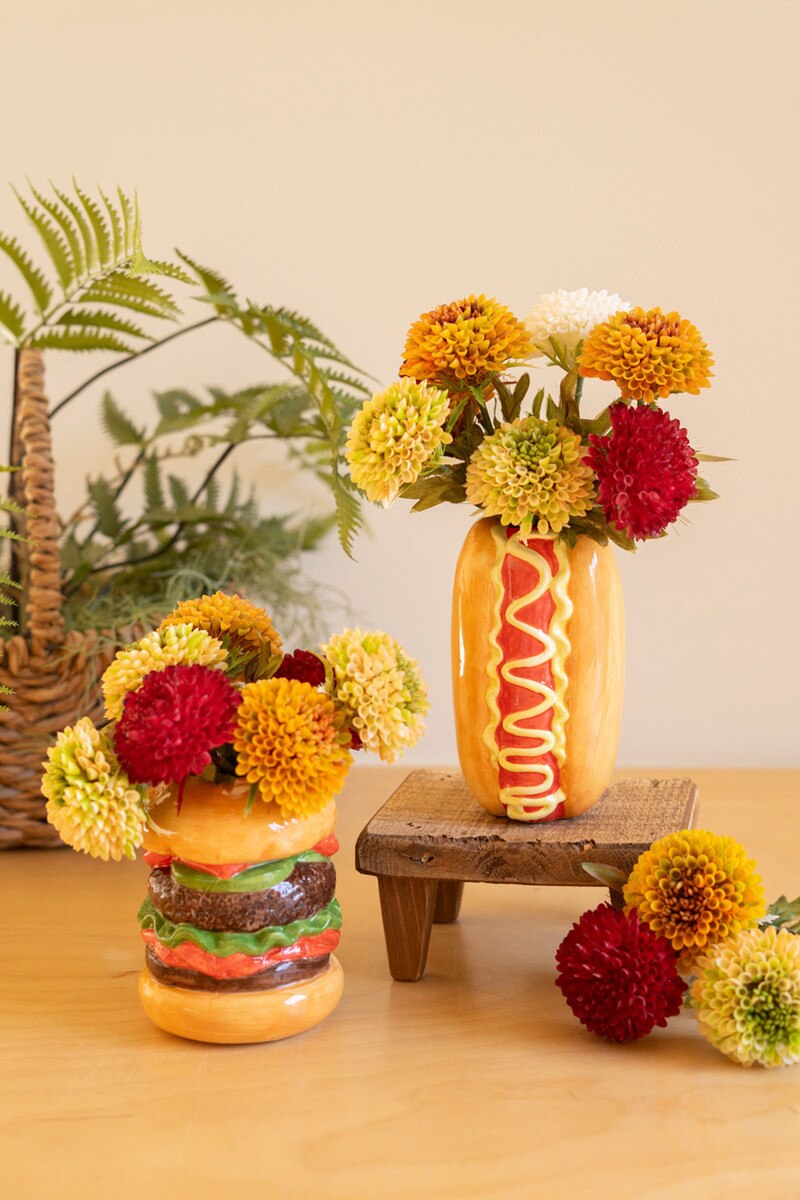 Set of 2 Ceramic Hamburger and Hotdog Vases