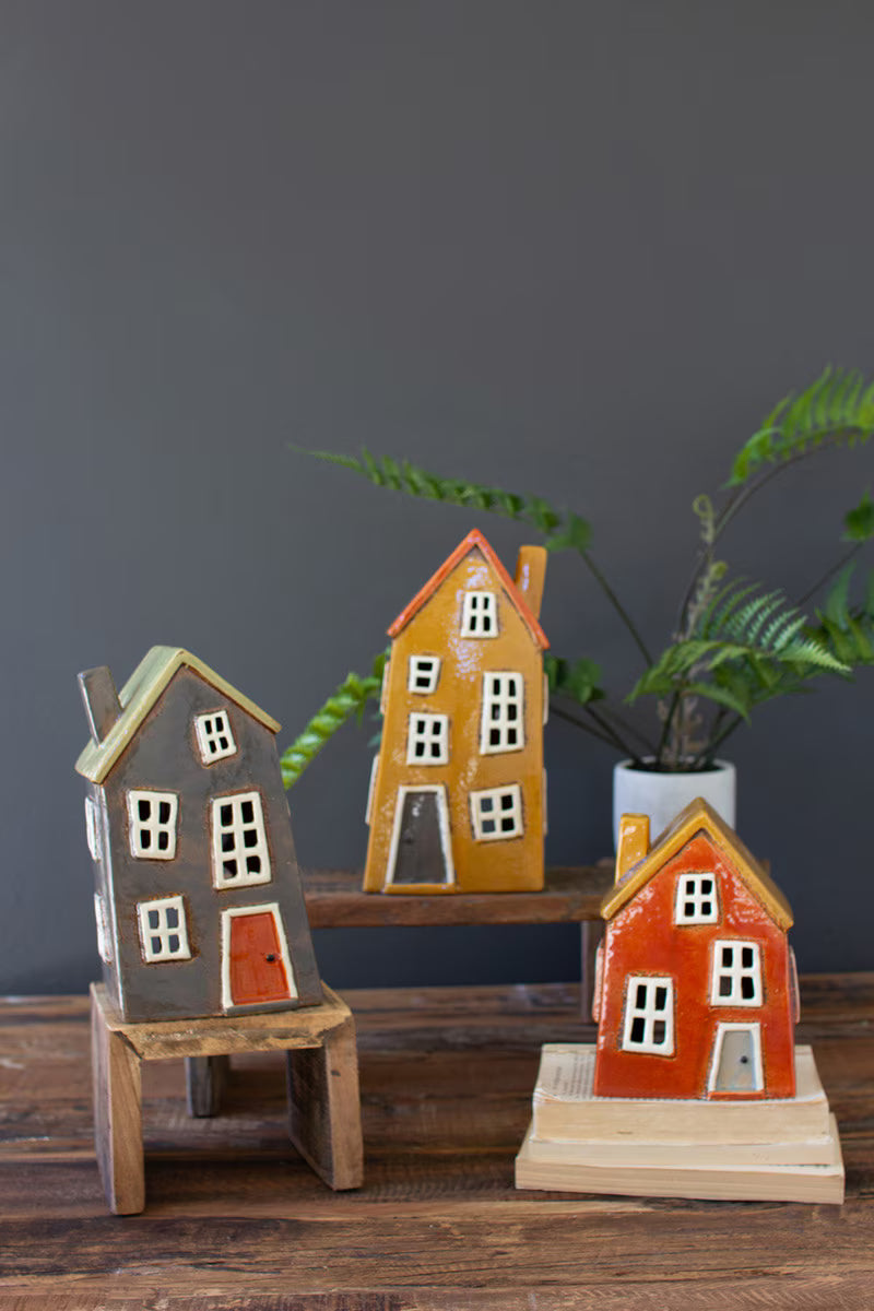Set of 3 Wonky Ceramic House Luminaries