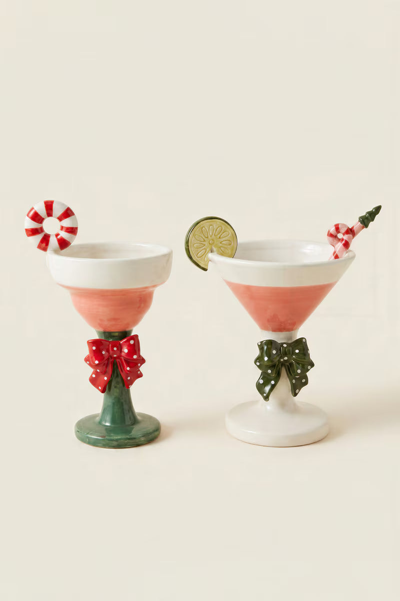 Set of 2 Novelty Ceramic Christmas Martini Glasses