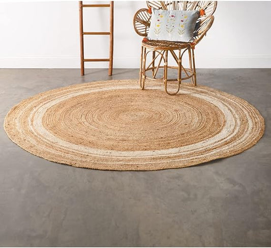 Natural and Ivory Round Jute Rug