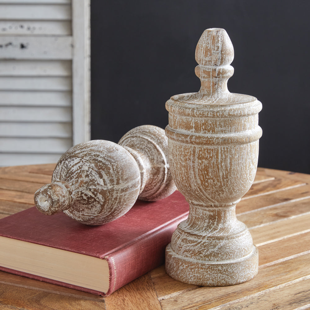Set of Two Turned Wood Finials
