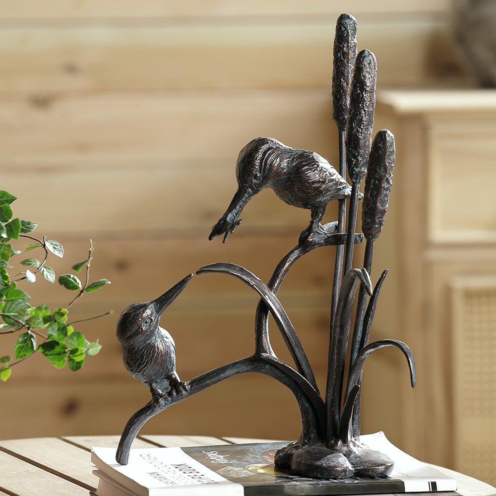 Feeding Kingfisher Couple Sculpture
