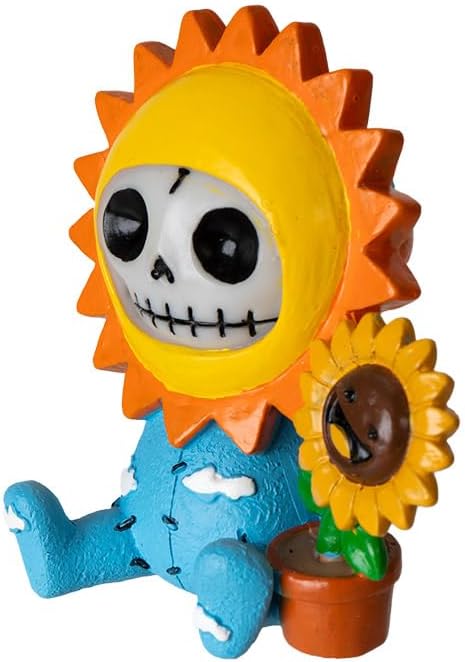Skeleton in Sunflower Costume with Smiling Potted Sunflower