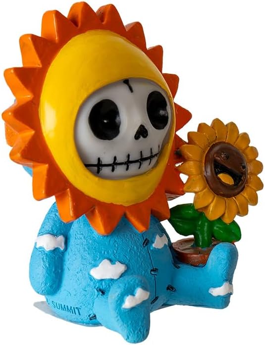 Skeleton in Sunflower Costume with Smiling Potted Sunflower