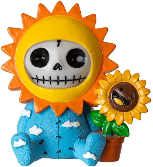 Skeleton in Sunflower Costume with Smiling Potted Sunflower