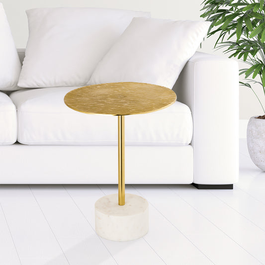 Golden Finish End Table With Marble Base