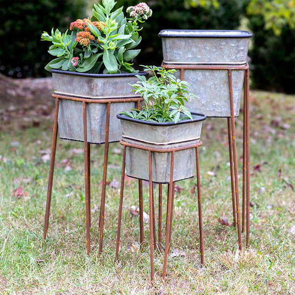 Set Of Three Square Bins With Stands