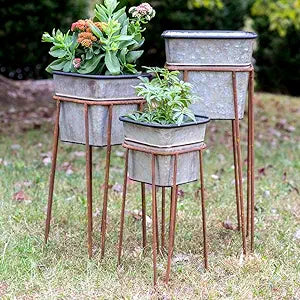 Set Of Three Square Bins With Stands