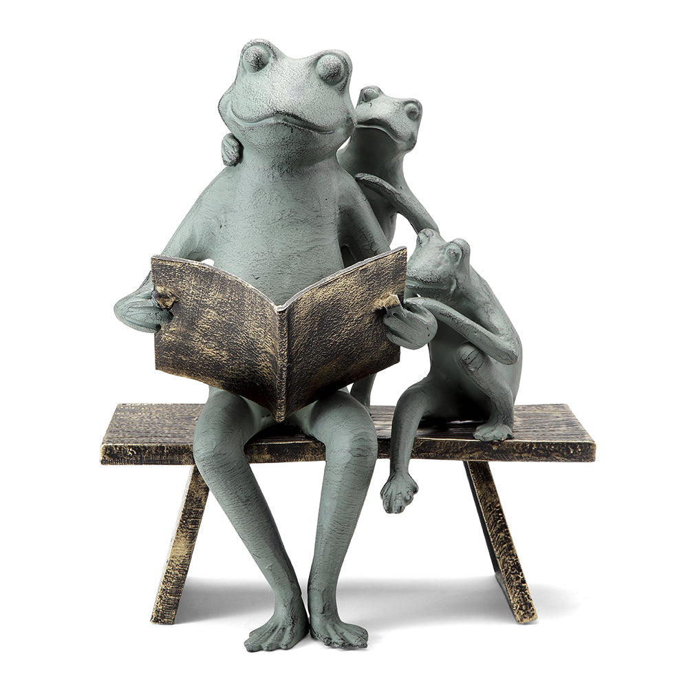 Reading Frog Family Garden Sculpture