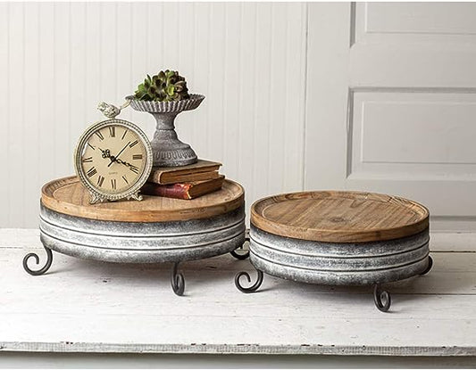 Set of Two Wood And Metal Risers
